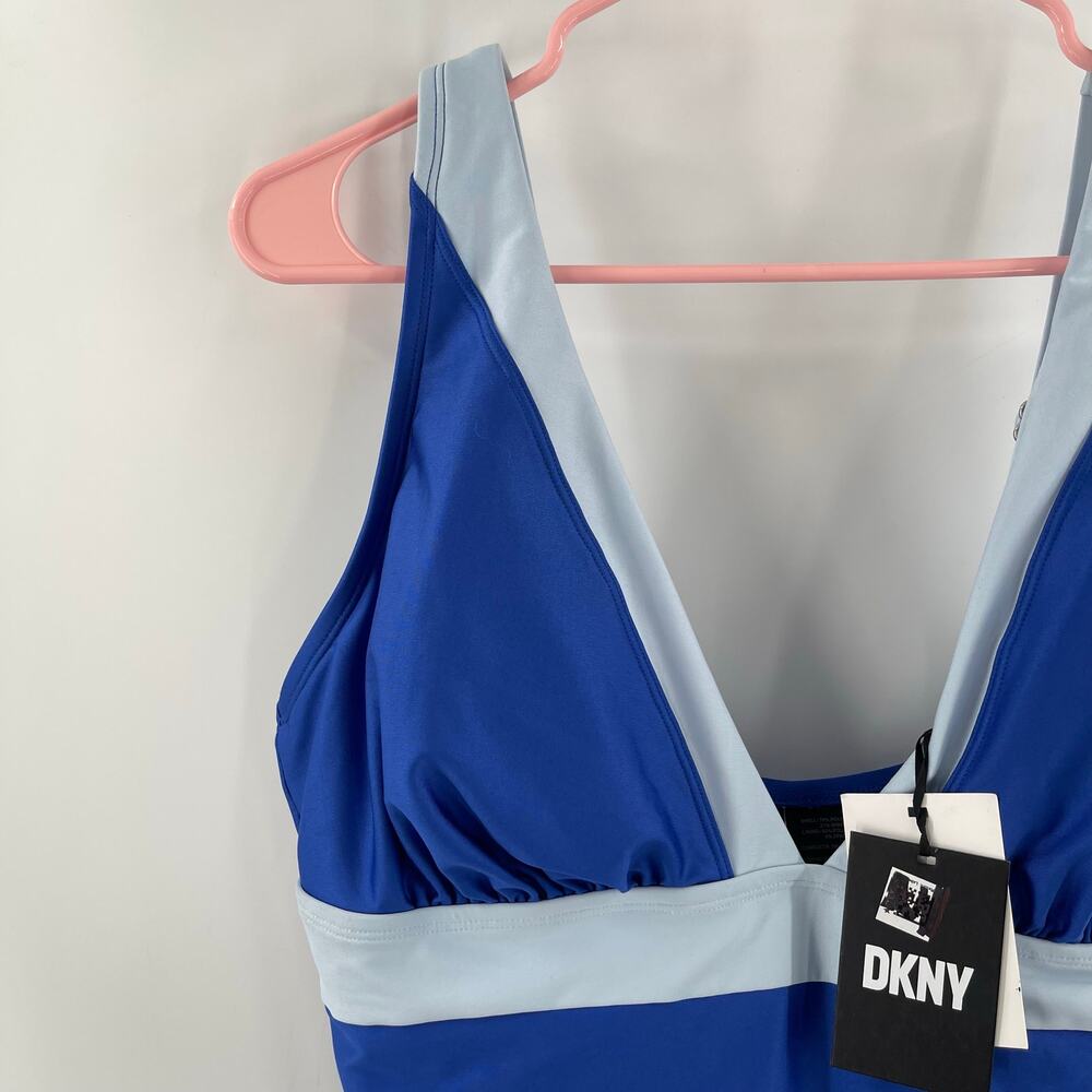 DKNY Lapis Swimsuit Size 16 Plunge Colorblock One Piece Plus Curvy Swim Blue NWT - Picture 10 of 16